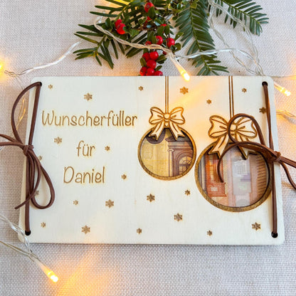 Geldgeschenk Weihnachten personalisierte Holzkarte | Weihnachtskarte aus Holz mit Name | Geschenkidee Weihnachten   Motiv 2