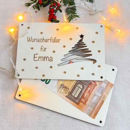 Geldgeschenk Weihnachten personalisierte Holzkarte | Weihnachtskarte aus Holz mit Name | Geschenkidee Weihnachten   Motiv 2