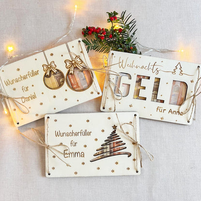 Geldgeschenk Weihnachten personalisierte Holzkarte | Weihnachtskarte aus Holz mit Name | Geschenkidee Weihnachten   Motiv 2