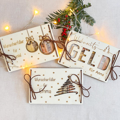 Geldgeschenk Weihnachten personalisierte Holzkarte | Weihnachtskarte aus Holz mit Name | Geschenkidee Weihnachten   Motiv 2