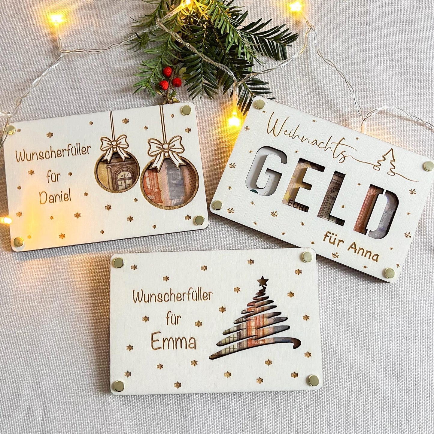 Geldgeschenk Weihnachten personalisierte Holzkarte | Weihnachtskarte aus Holz mit Name | Geschenkidee Weihnachten   Motiv 2