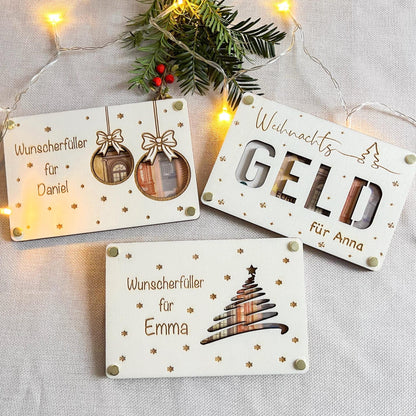 Geldgeschenk Weihnachten personalisierte Holzkarte | Weihnachtskarte aus Holz mit Name | Geschenkidee Weihnachten   Motiv 2
