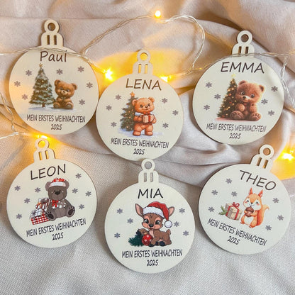 Personalisierte Weihnachtskugel aus Holz  Mit Name  Mein erstes Weihnachten 2025  Bunter  UV Druck