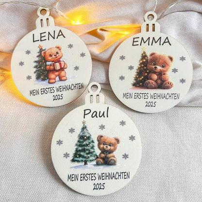 Personalisierte Weihnachtskugel aus Holz  Mit Name  Mein erstes Weihnachten 2025  Bunter  UV Druck