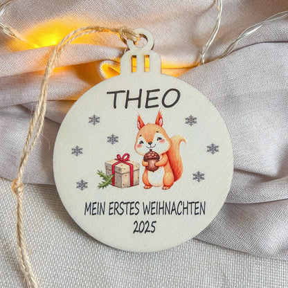 Personalisierte Weihnachtskugel aus Holz  Mit Name  Mein erstes Weihnachten 2025  Bunter  UV Druck
