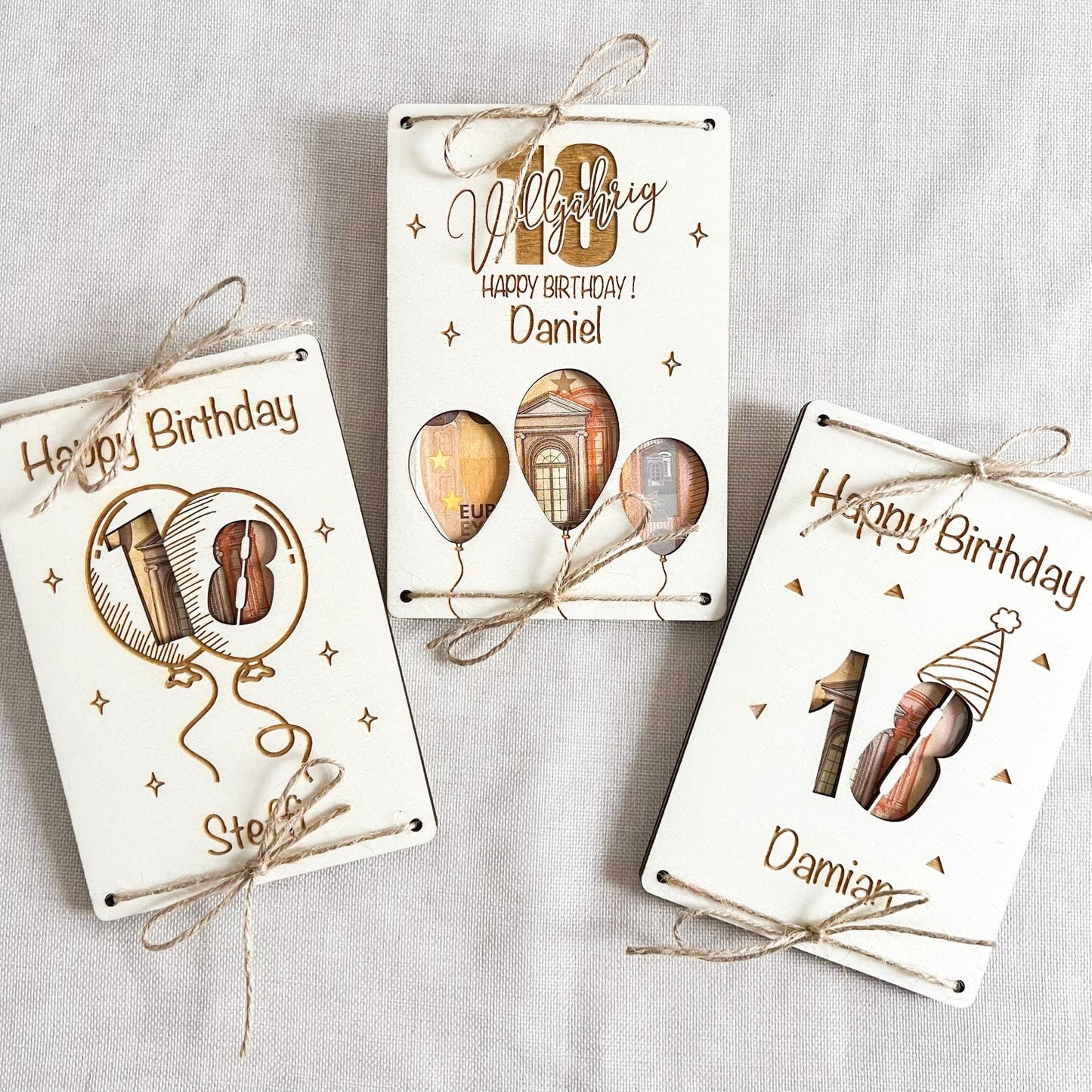 Personalisierte Geldkarte aus Holz mit Name zum 18. Geburtstag  Geschenk zum Geburtstag  Laser Gravur