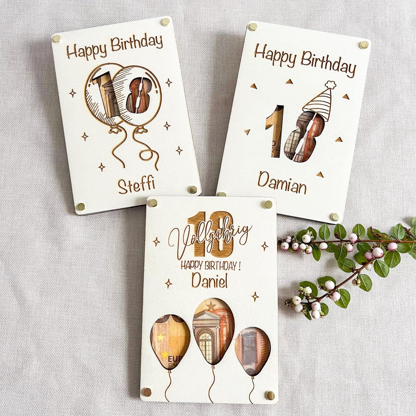 Personalisierte Geldkarte aus Holz mit Name zum 18. Geburtstag  Geschenk zum Geburtstag  Laser Gravur