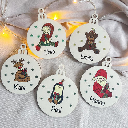 Personalisierte Weihnachtskugel aus Holz  Mit Name  Weihnachtsdeko aus Holz  Bunter  UV Druck Motiv 10