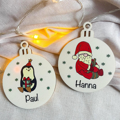 Personalisierte Weihnachtskugel aus Holz  Mit Name  Weihnachtsdeko aus Holz  Bunter  UV Druck Motiv 10