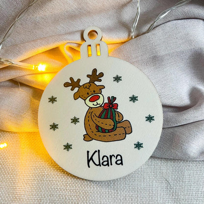 Personalisierte Weihnachtskugel aus Holz  Mit Name  Weihnachtsdeko aus Holz  Bunter  UV Druck Motiv 10