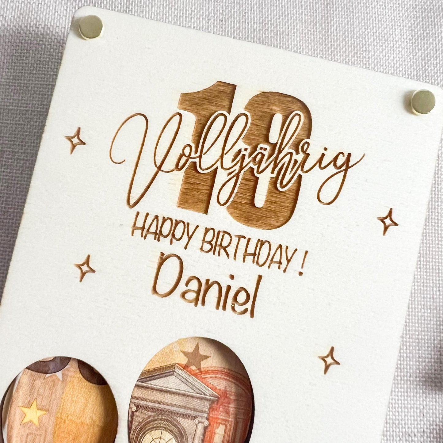 Personalisierte Geldkarte aus Holz mit Name zum 18. Geburtstag  Geschenk zum Geburtstag  Laser Gravur