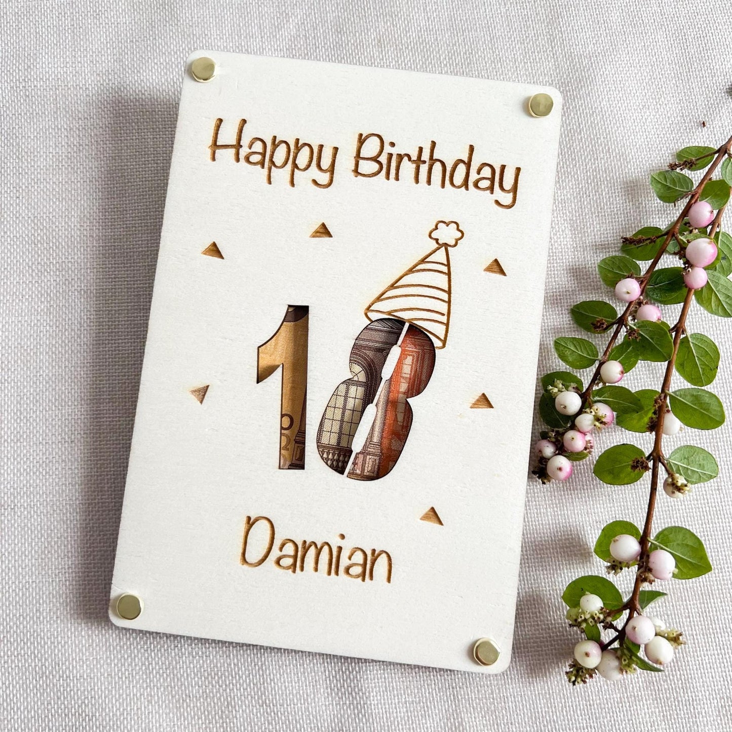 Personalisierte Geldkarte aus Holz mit Name zum 18. Geburtstag  Geschenk zum Geburtstag  Laser Gravur