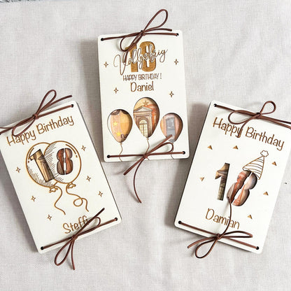 Personalisierte Geldkarte aus Holz mit Name zum 18. Geburtstag  Geschenk zum Geburtstag  Laser Gravur