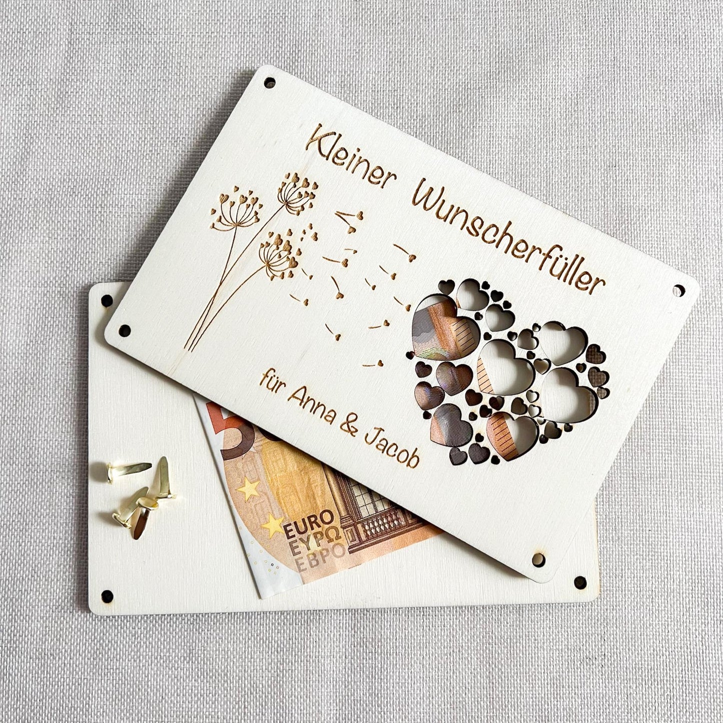 Personalisierte Geldgeschenk Karte  Kleiner Wunscherfüller Holz Personalisiertes Geldgeschenk mit Name zum Geburtstag Hochzeit Laser Gravur