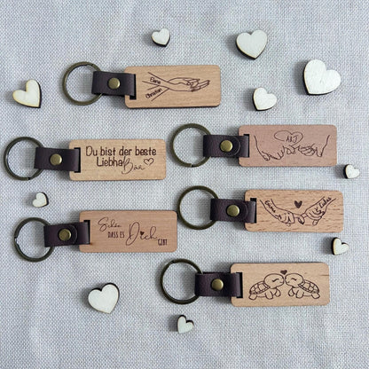 Personalisierter Holz Schlüsselanhänger  Valentinstagsgeschenk mit Lasergravurgravur