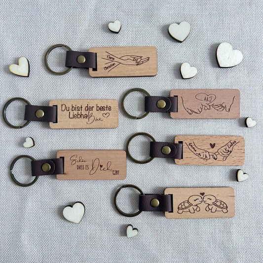 Personalisierter Holz Schlüsselanhänger  Valentinstagsgeschenk mit Lasergravurgravur