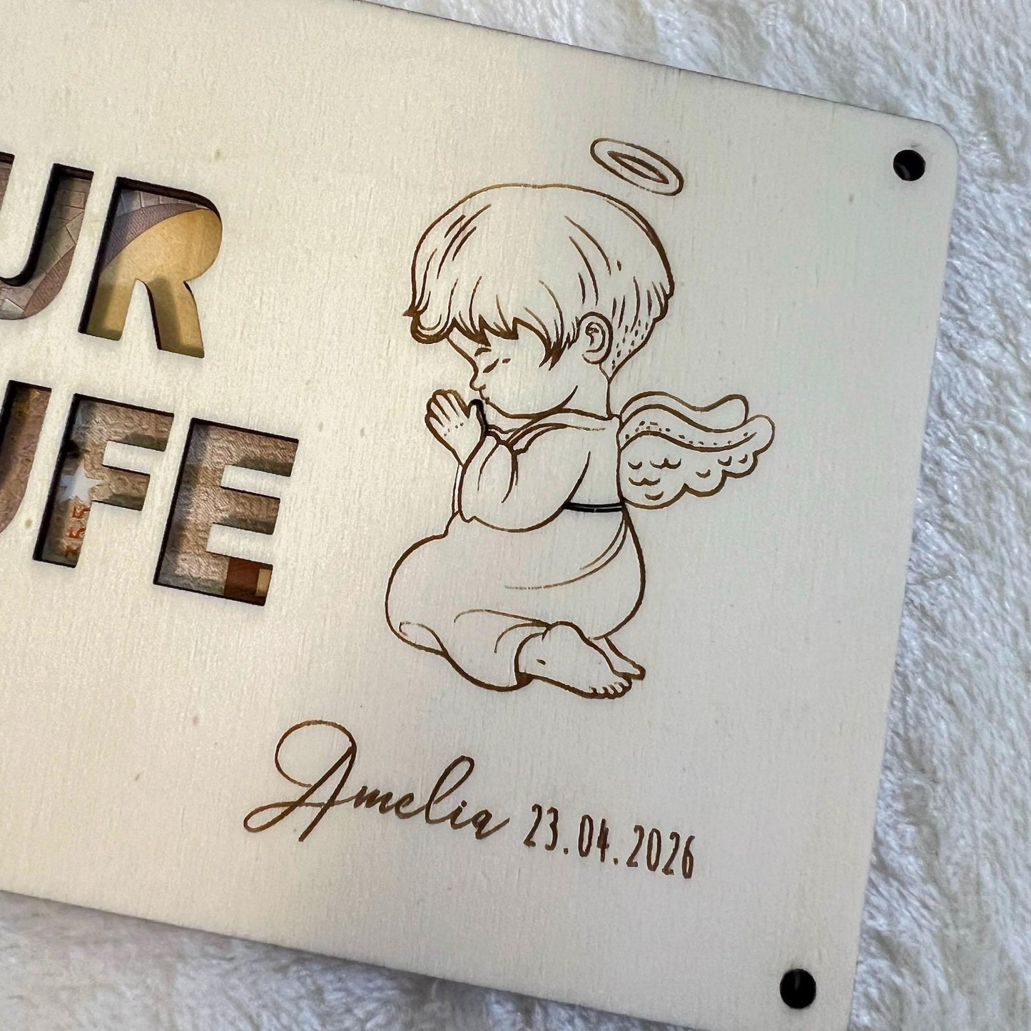 Geldgeschenkkarte zur Taufe aus Holz  personalisiert mit Name & Datum  Taufgeschenk Holz Karte  Set 1