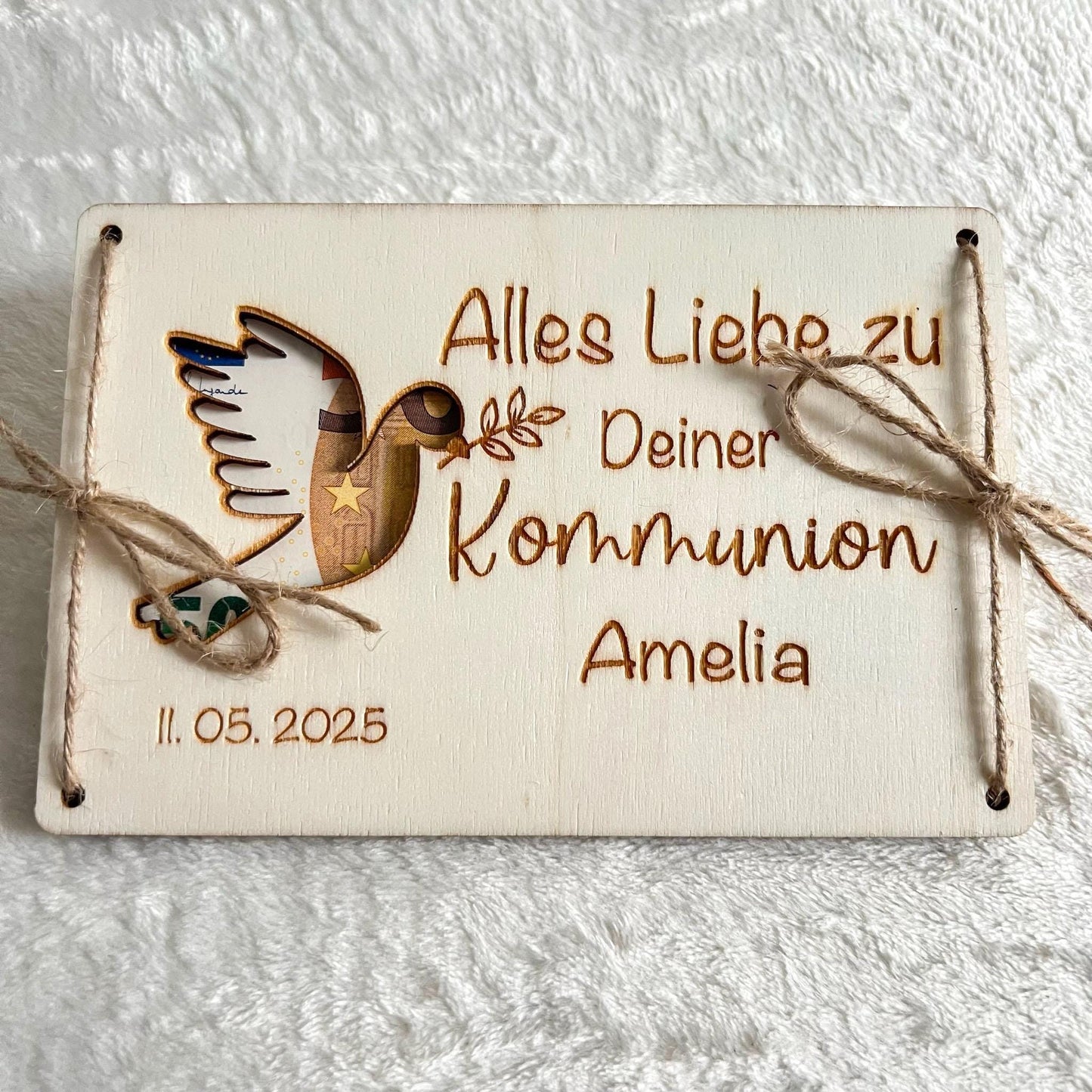 Geldgeschenkkarte zur Kommunion aus Holz  personalisiert mit Name & Datum  Geschenk Kommunion, Firmung, Konfirmation, Taufe  Set 1