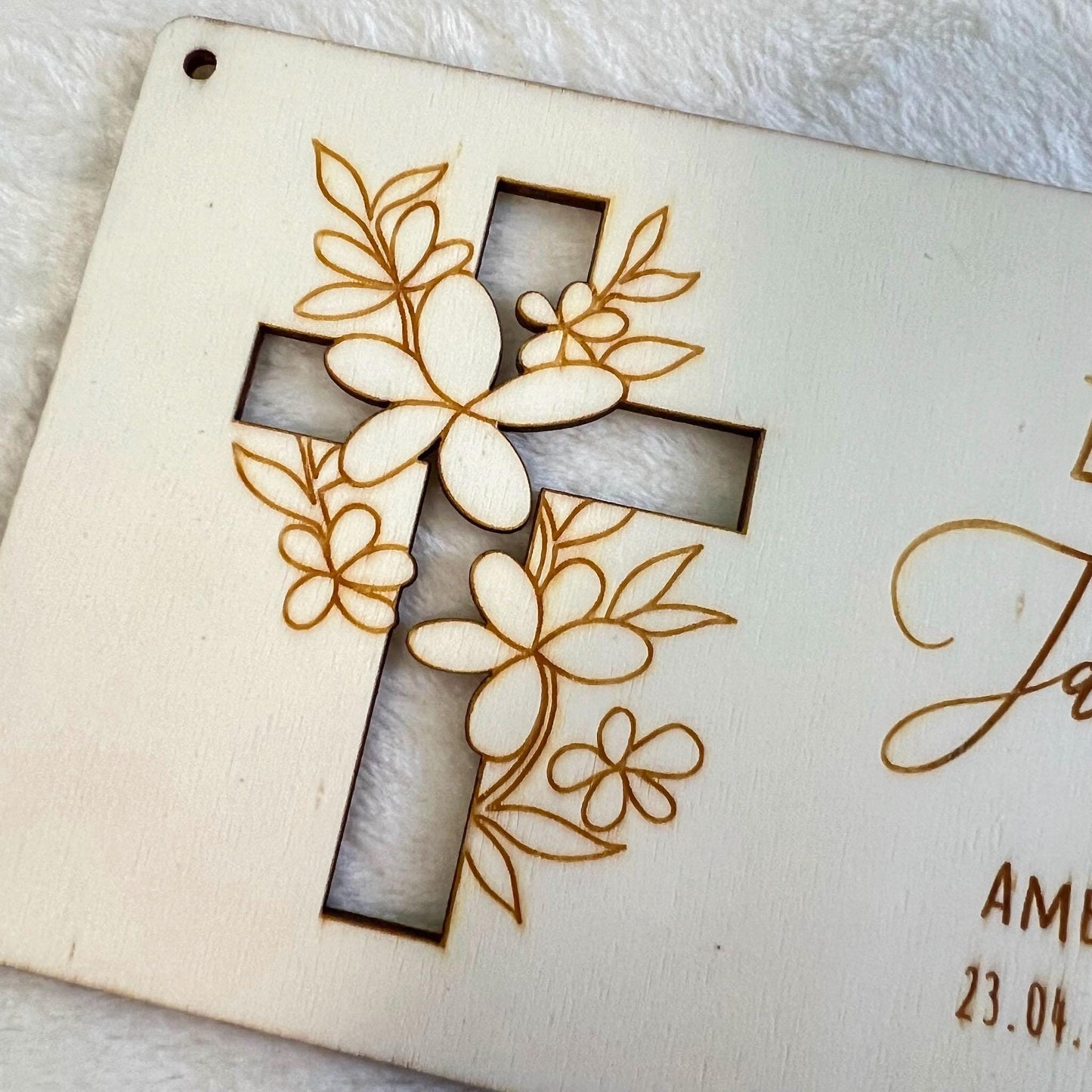 Geldgeschenkkarte zur Taufe aus Holz  personalisiert mit Name & Datum  Taufgeschenk Holz Karte  Set 1