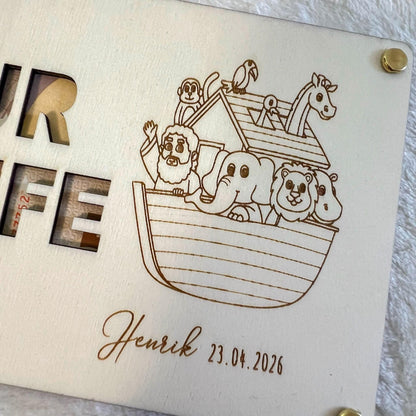 Geldgeschenkkarte zur Taufe aus Holz  personalisiert mit Name & Datum  Taufgeschenk Holz Karte  Set 1