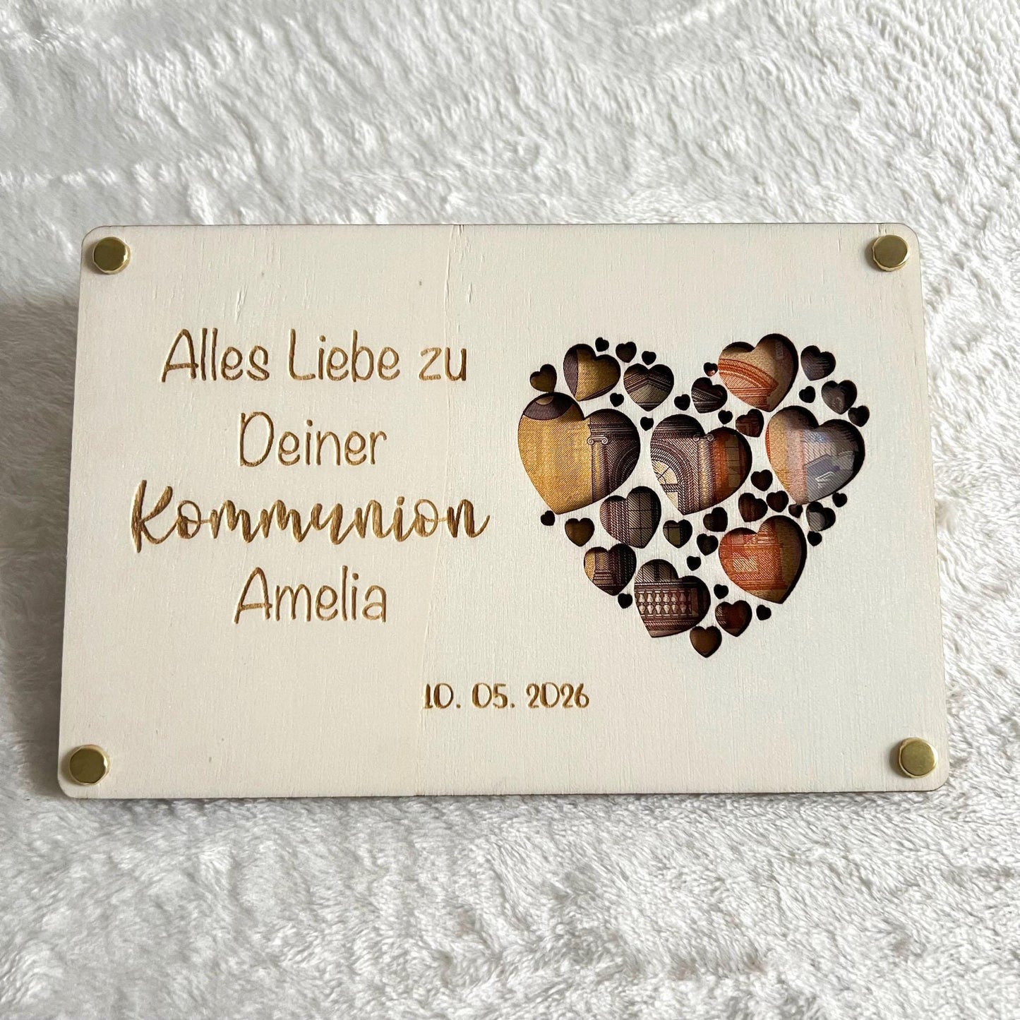Geldgeschenkkarte zur Kommunion aus Holz  personalisiert mit Name & Datum  Geschenk Kommunion, Firmung, Konfirmation, Taufe  Set 1